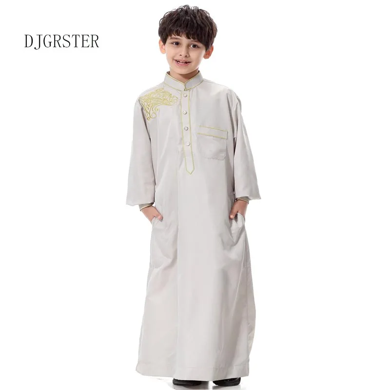 DJGRSTER Islamic Clothing Muslim Arab Middle East Teenage Boy Robe Clothes Muslim Thobe Kids Abaya Embroidery Arabic Clothing