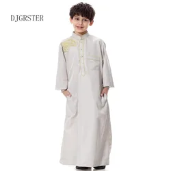 DJGRSTER Islamic Clothing Muslim Arab Middle East Teenage Boy Robe Clothes Muslim Thobe Kids Abaya Embroidery Arabic Clothing