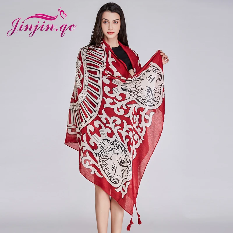 

Jinjin.QC Lion Head Printed Scarf Women Scarves And Wraps Geometric Pashmina Bohemia Bandana Echarpe Foulard Femme Drop Shipping