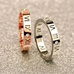 Women Titanium Steel Jewelry Roman Numerals Rings For Women CZ Crystals Rings Trendy Party Love Ring Couple  R006