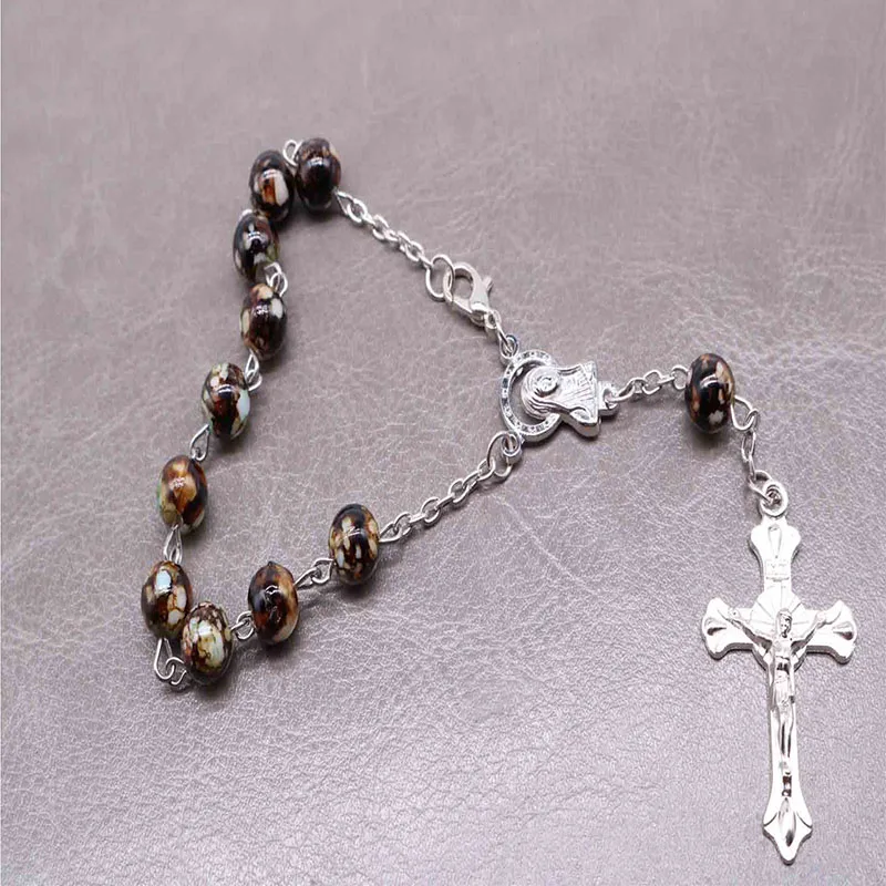 Cross Pendant Bracelet Black Crystal Rosary Christ Cross Baptist Rosary 48 Pieces /8mm