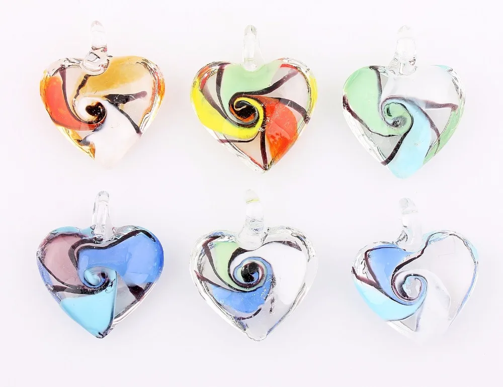 Spiral Flower Pendant Fit Necklace Wholesale 6pcs Handmade Murano Lampwork Glass Mix Color Jewelry Gifts Wow