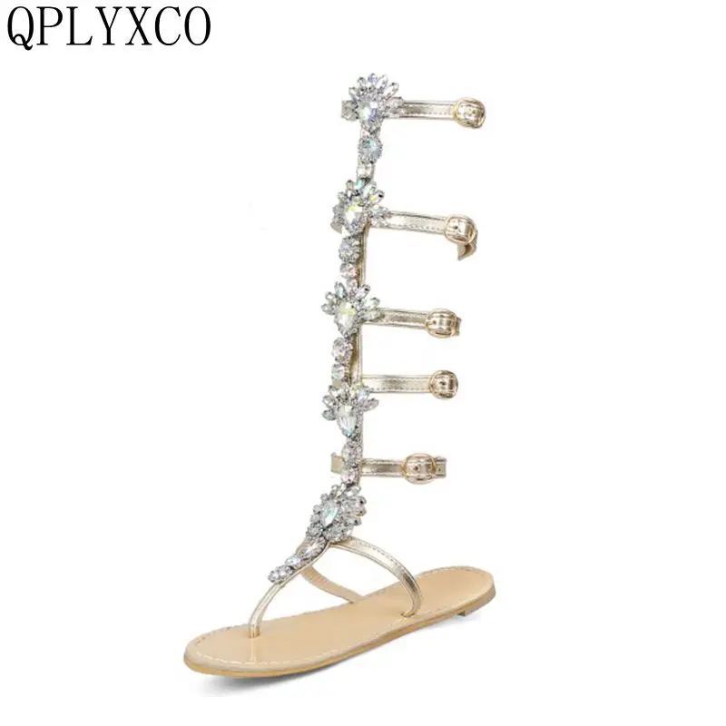 QPLYXCO Plus Big size 35-50 Women Sandals 2018 Fashion Summer Gladiator Woman Buckle Strap Flat Heel Party Shoes Sapatos 438-1