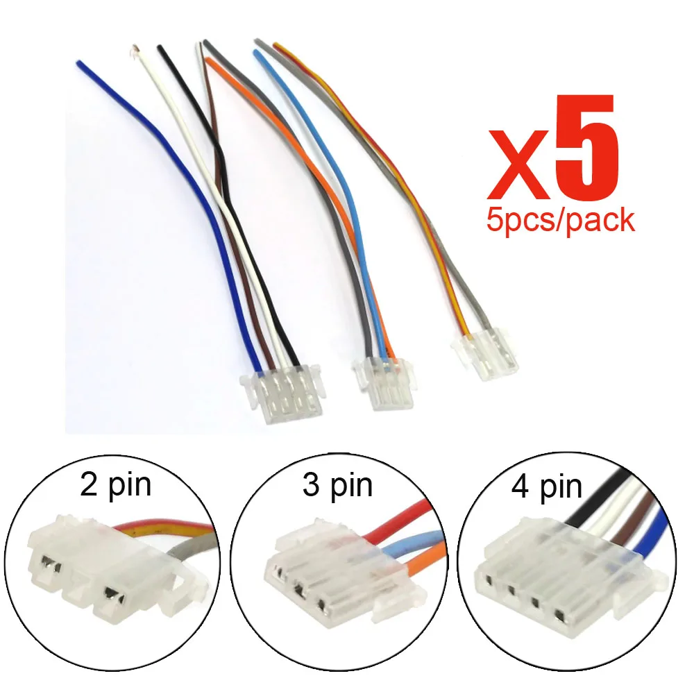 5x Motorcycle Scooter Button Switch Connecters Wire Plug for Start Horn Light Turn Signal High Low Beam Switchs 2pin 3pin 4pin