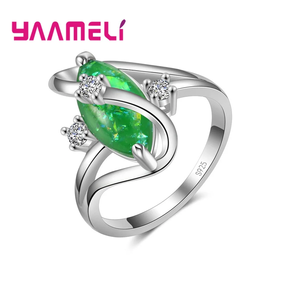 Printed With  Real 925 Sterling Silver Finger Rings High Quality Cubic Zirconia Jewelry Crystal For Women Girl