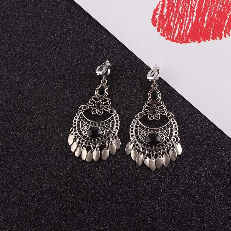 JIOFREE 5 color tassel Vintage Clip on Earrings Without Piercing For Women Ethnic Jewelry wholesale