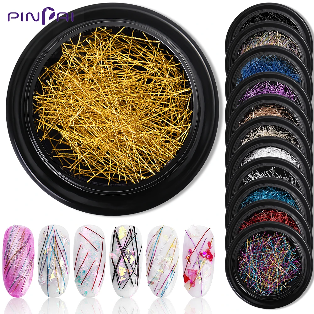 12 Kleuren Metal Nail Art Glitter Lijn Diy Manicure Multicolor Mermaid Zijden Draad Nail Art Decoratie Accessoires