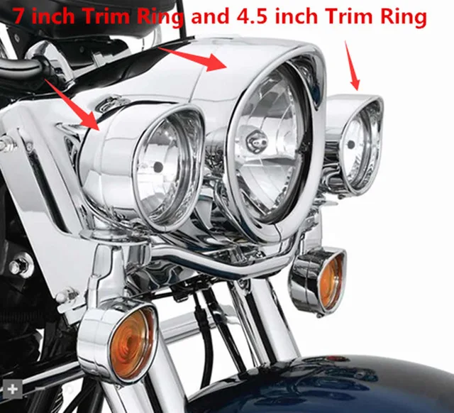 Moto Chrome 7''Faro Anello di Rivestimento + 4.5'' Copertura Della Luce di Nebbia + Visiera Stile Segnale di Girata Anello di Rivestimento Per Harley Softail FLH Touring