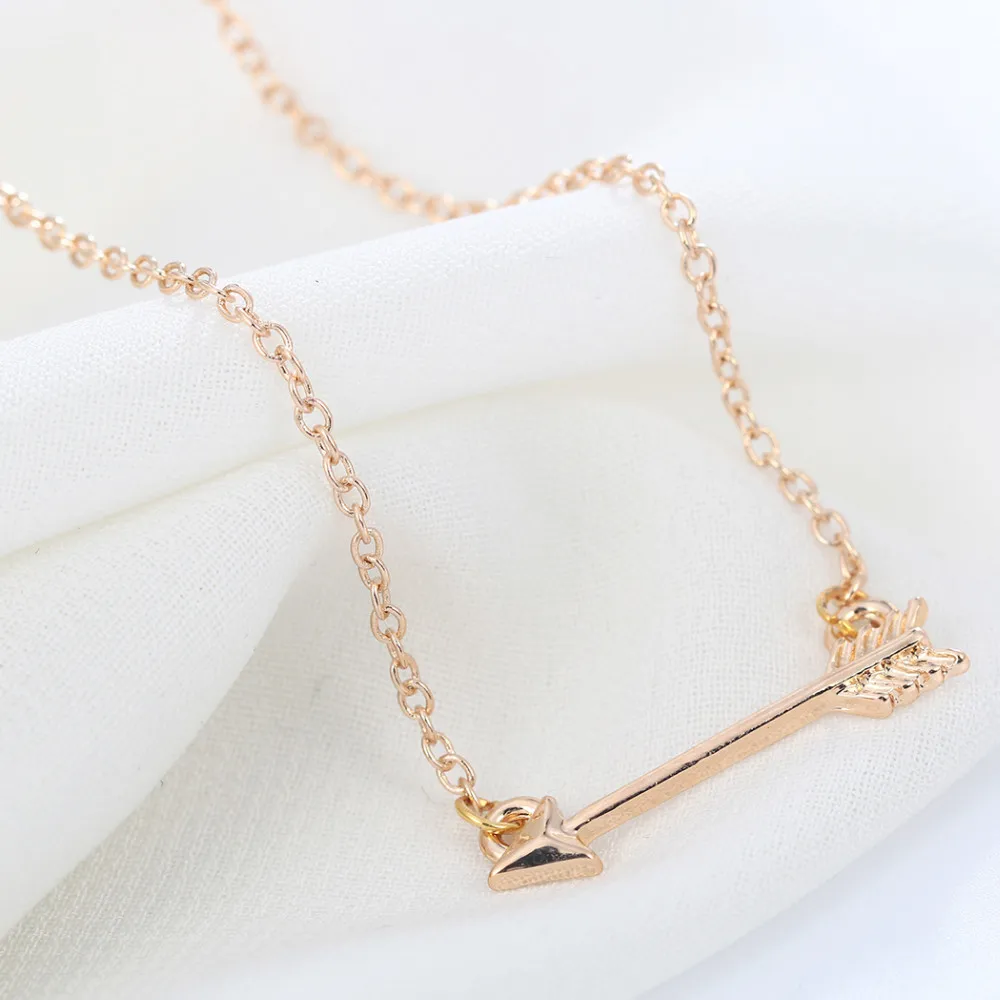 Cxwind Feather Pendant Necklace with Sideways Horizontal /Cross Arrow Charm Necklaces Chain Length 18\