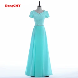 DongCMY New Arrival Evening Dress Wine Red Formal Long Plus Size Vestidos Neckline Robe De Soiree Short-Sleeves Dubai Strass