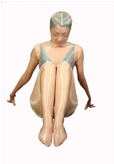 (SLL001) Siêu Sáng Bóng Thịt Sheer Lụa Trong Suốt THUN Unisex Tôn Sùng Zentai Phù Hợp Với