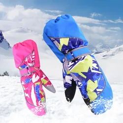 Guantes de esquí cálidos para niños y niñas, manopla de nieve impermeable a prueba de viento, correa ajustable para esquiar, Invierno