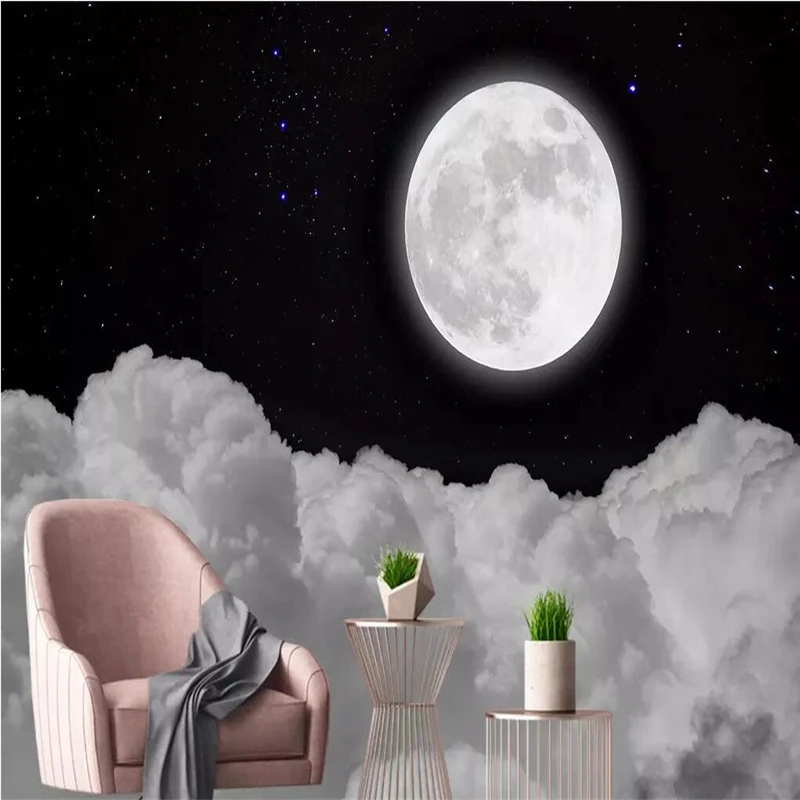 

Decorative wallpaper Modern simple style moon clouds night scenery background wall painting