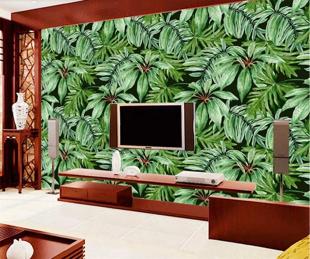 

beibehang Custom pictorial3d wallpaper European retro hand-painted tropical plant nostalgia living room backdrop papel de parede