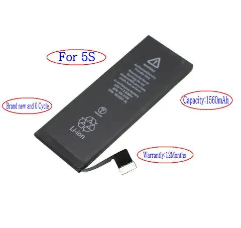 1x 1560mAh 0 zero cycle Replacement Li-Polymer Battery For iPhone 5S 5 S Accumulator Batteries