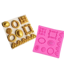 Frame Cake Border Silicone Molds Gem Jewelry Relief Fondant Cake Decorating Tools Gumpaste Chocolate Candy Moulds T1167