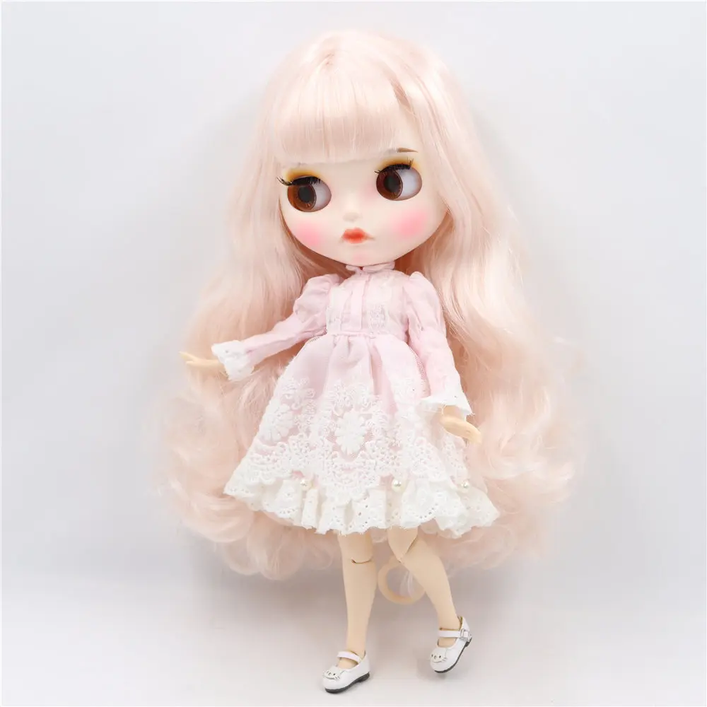 ICY DBS Blyth doll 1/6 BJD white skin joint body pink hair new matte face with eyebrows Lip glossy girl gift toy BL136/2352