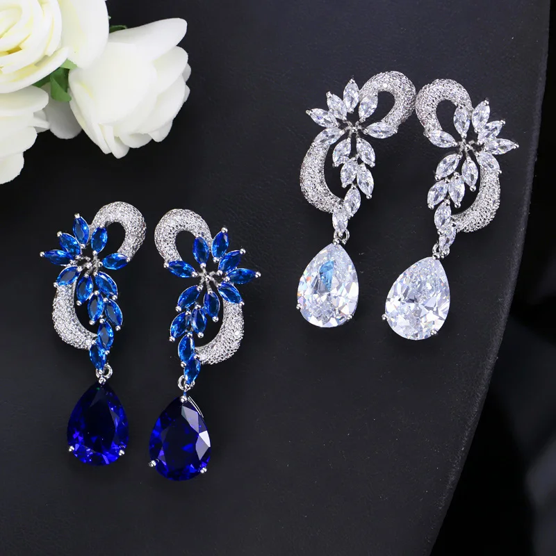 BeaQueen Royal Blue Crystal No Pierced Clip On Earrings Fashion Women Teardrop Stone Clips Ear Jewelry Without Piercing E193