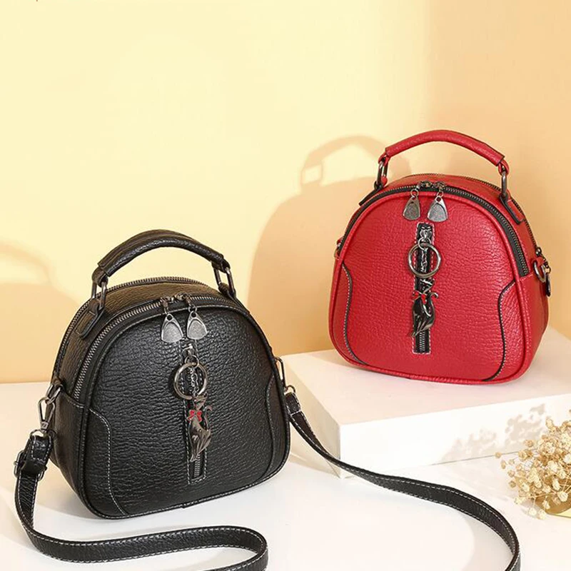 High Quality solid  PU Leather Women Bag Ladies Crossbody Messenger Shoulder Bags Vintage Handbags kitten ornaments