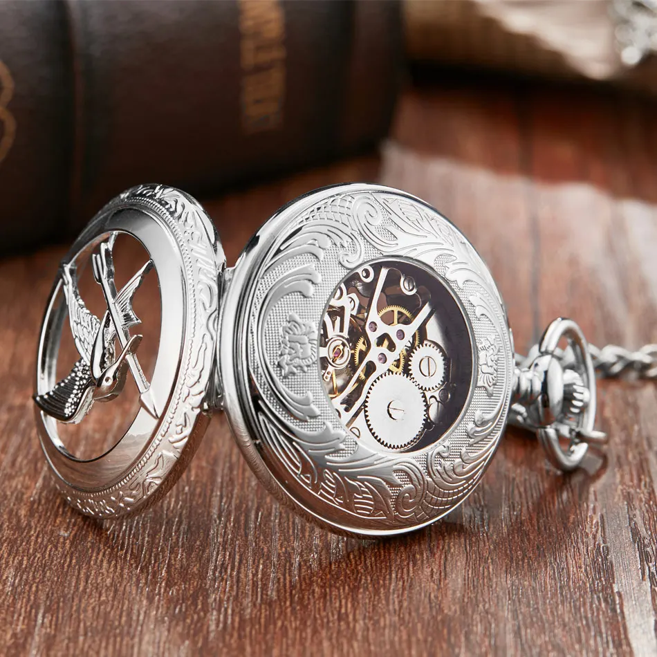 Montre de poche à Quartz rétro Vintage creux les jeux de la faim, collier chaîne mode argent relogio de bolso