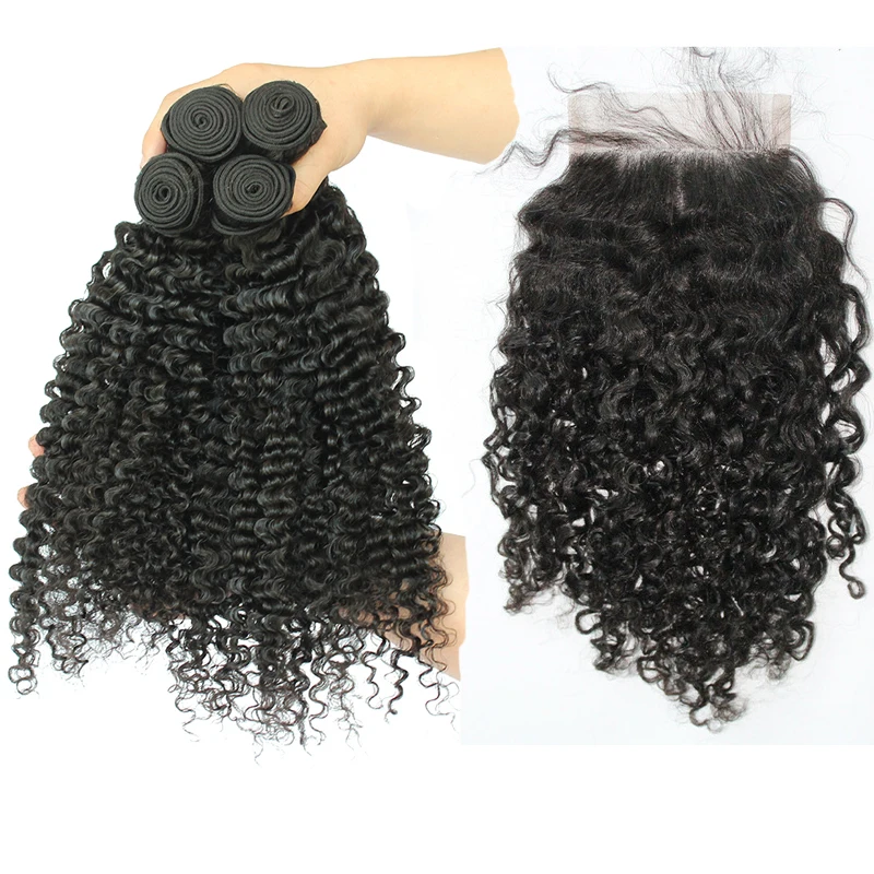 

3B 3C Kinky Curly Human Hair Bundles With Closure Brazilian Natural Hair Weave Bundles With 6X6 Closure Remy Hair Venvee