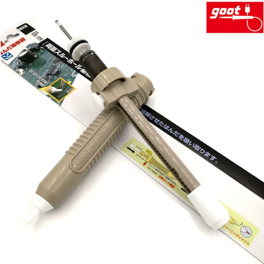 Japan GOOT GS-100 Desoldering Pump Jumbo Size Self-Cleaning Plunger Lock Function Manual Solder Sucker Light Strong Repair Tools