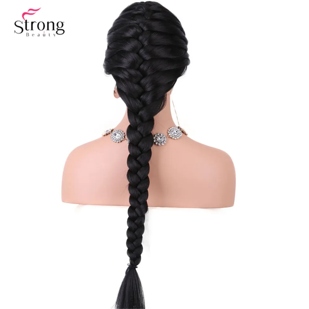 StrongBeauty Französische Zopffrisuren, Lace-Front-Perücken für Frauen, synthetische Spitzenperücke, schwarz, mit Babyhaar