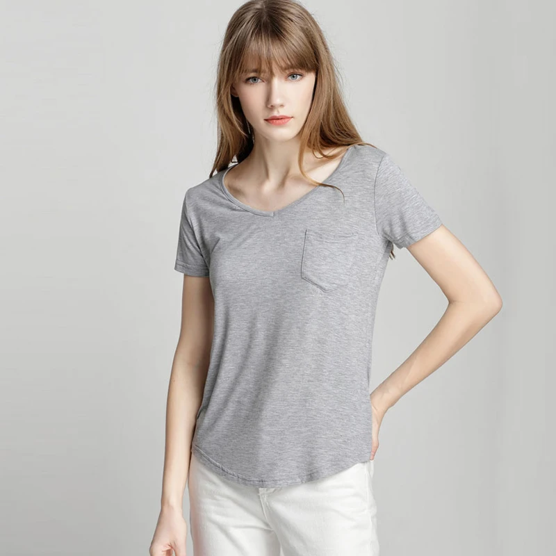S-4XL 여성용 캐주얼 단색 모달 V넥 반팔 티셔츠, 단색 얇은 셔츠, 탑 보터밍 프리 스타일