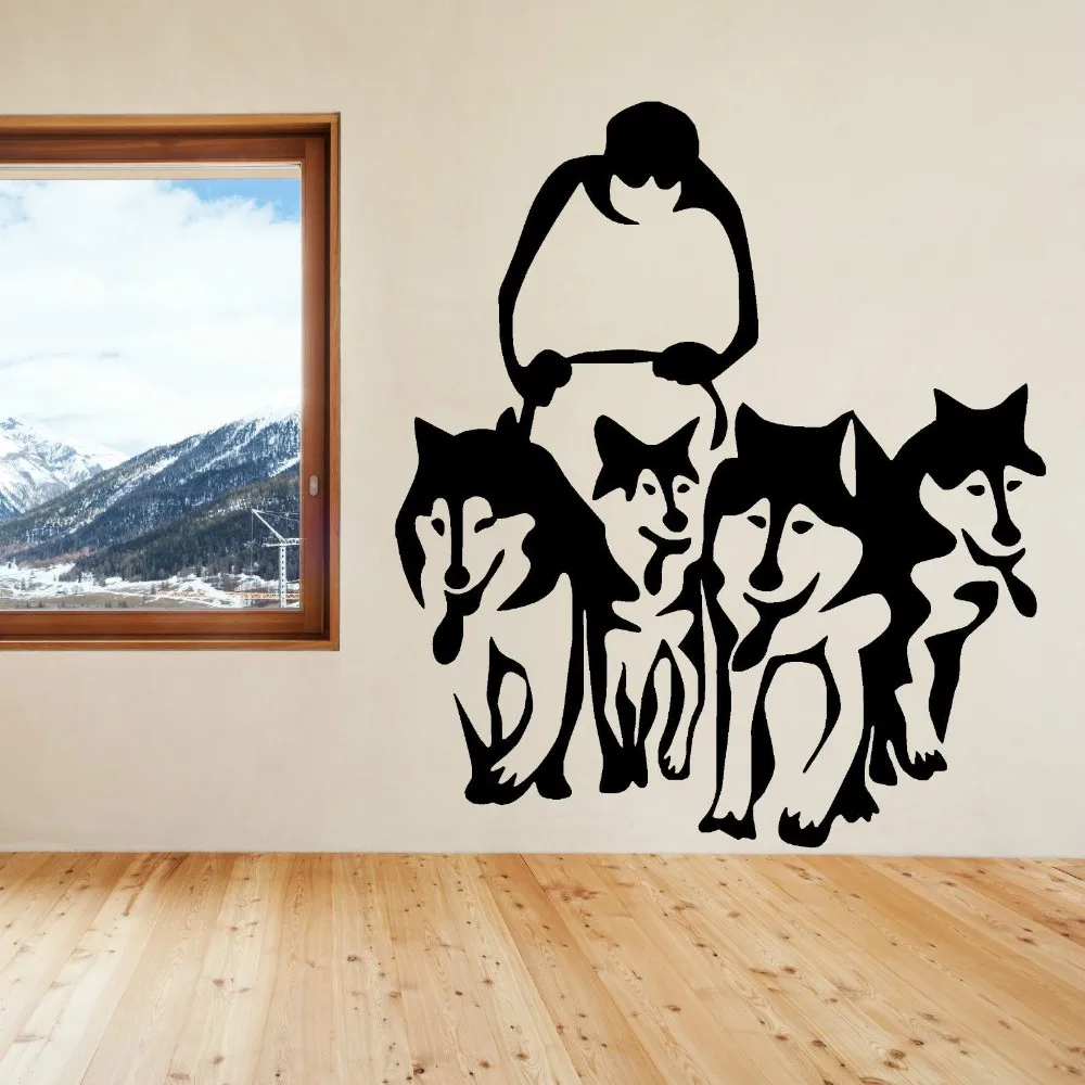 

A Group Of Husky Dog Huskies Art Wall Decals Sled Sledge Vinyl Wall Mural Home Living Room House Decoration Wall Sticker