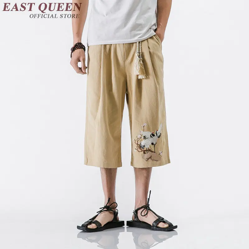 

2018 Summer linen pants men off white linen pants mens elastic waist wide leg pants chinese male clothing M-5XL NN0720 HQ