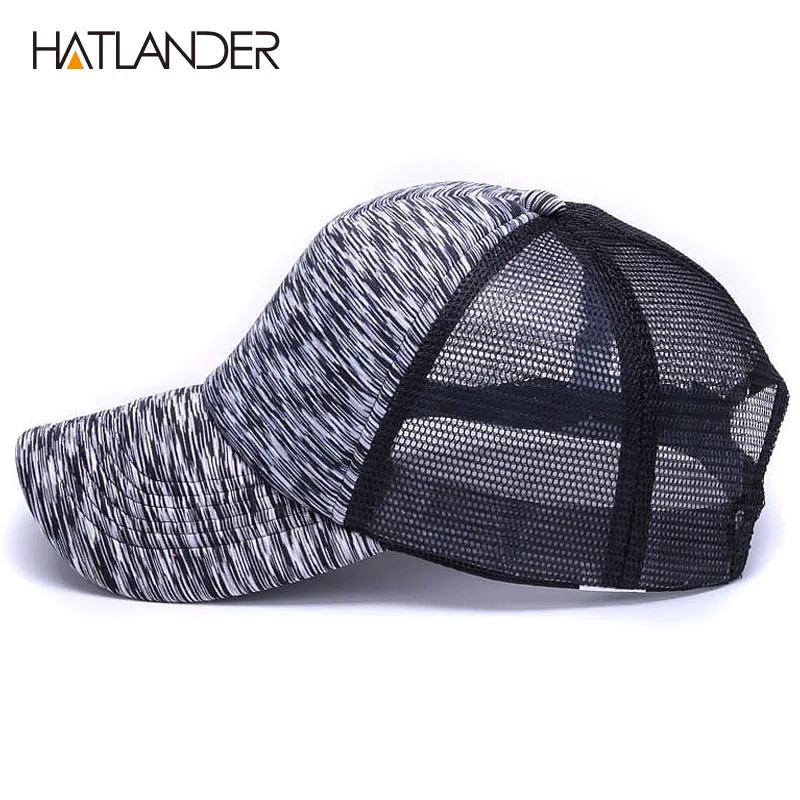 [HATLANDER]Adjustable striped baseball caps for men women summer sun hat solid snapback casquette gorras mesh curved trucker cap