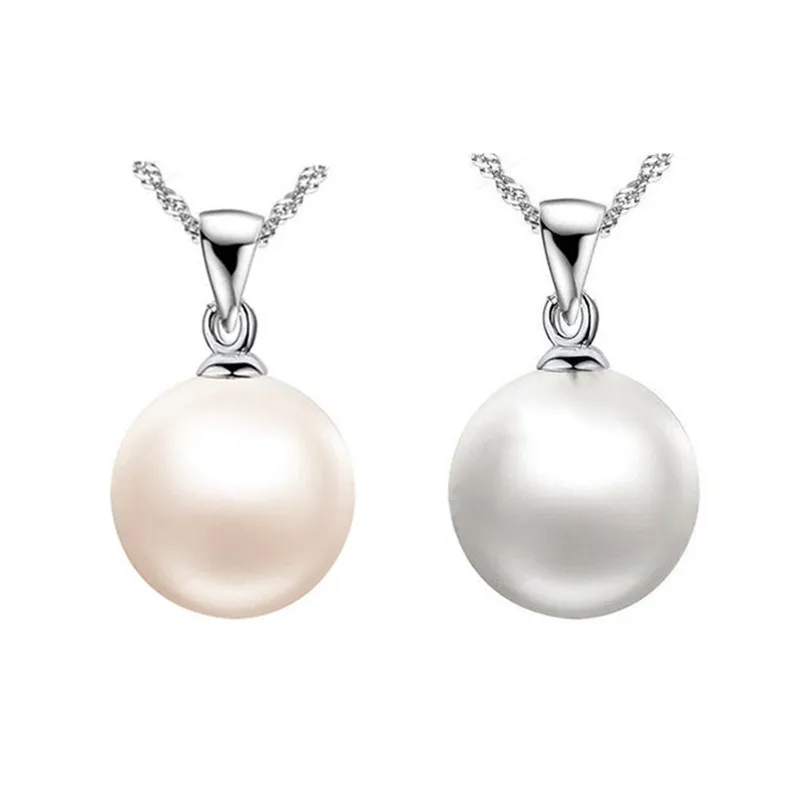 QianBei 100% 925 Sterling Silver White Pearl Pendant Necklaces 18 inch Singapore Chains Hot