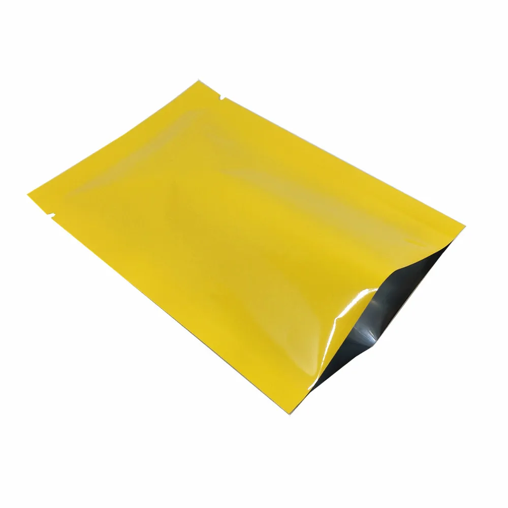 200Pcs Glossy Yellow Flat Top Aluminum Foil Packing Bag Mylar Heat Seal Retails Package Bag Food Dried Flower Storage Pack Bags