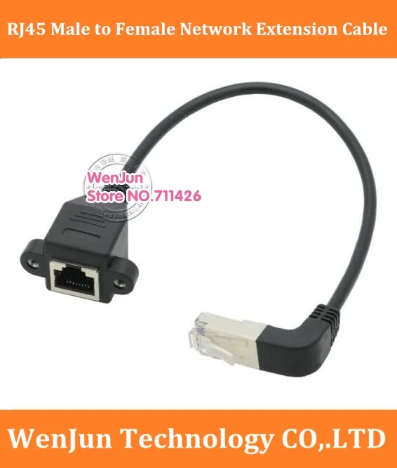 

10pcs/lot new Down Angled / UP Angled RJ45 Male to Female Panel Mount Ethernet LAN Network Extension Cable 30cm / 60cm / 1m