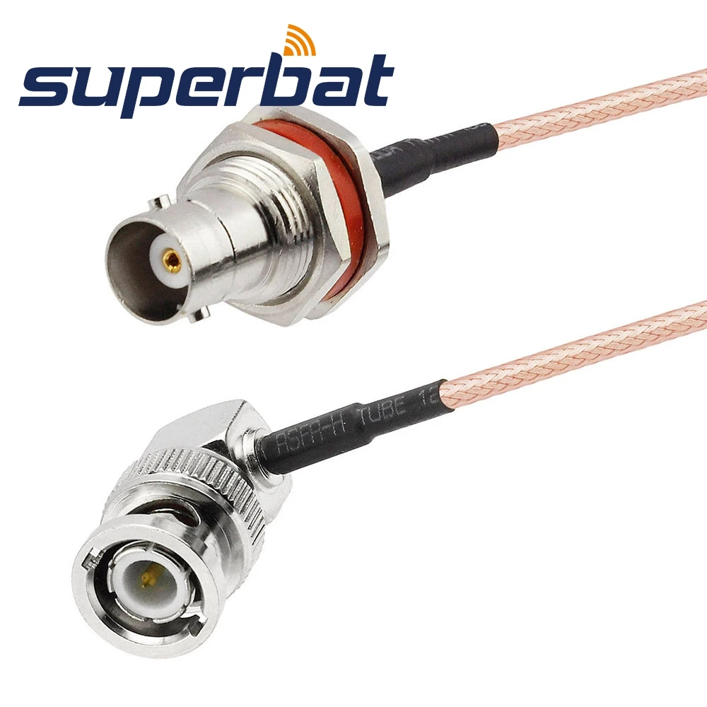 Superbat BNC หญิง Bulkhead ชายมุมขวา Pigtail สาย RG316 15ซม.