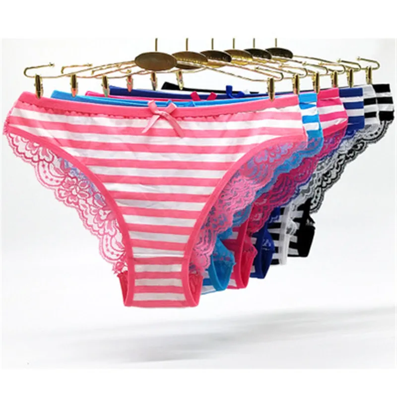 2019 New Striped Cotton Girl Panties Thongs Lace Seamless Girls Underwear Multicolors Panties For Young Girl Dropshipper