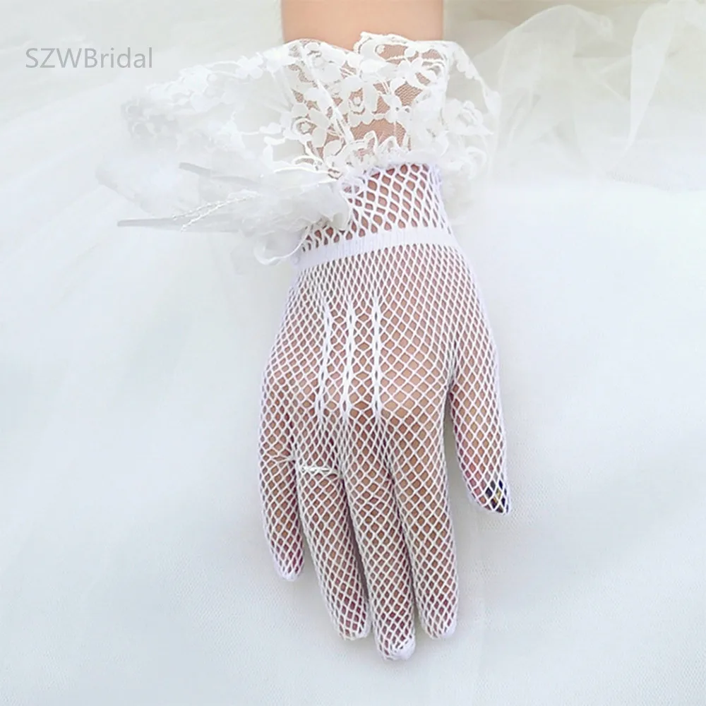 Nova chegada nupcial curto sexy luvas rendas malha transparente acessórios do casamento vestido de noiva barato dedo luvas