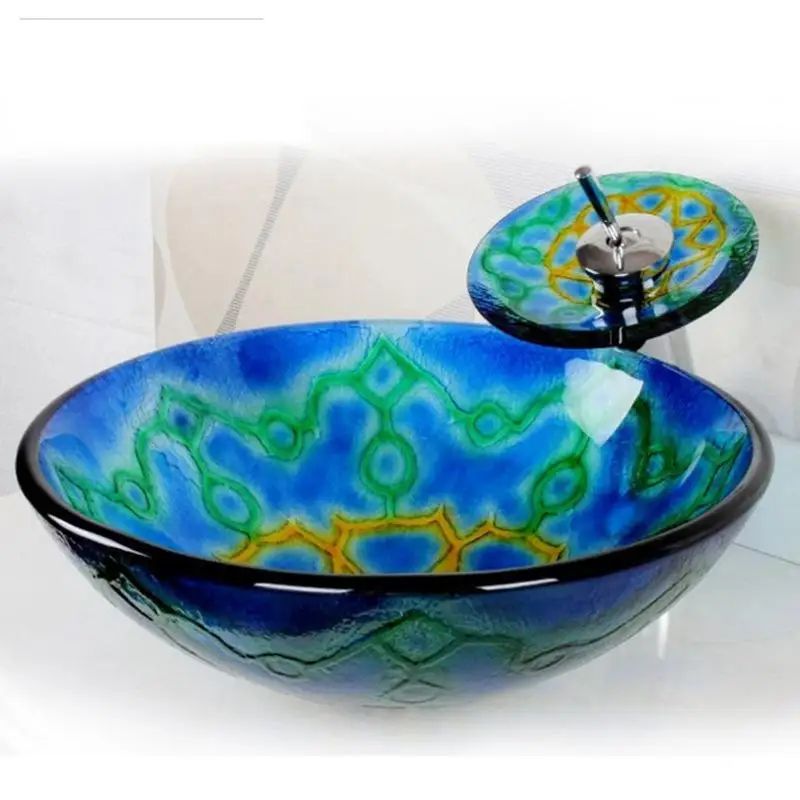 

Glass Basin Toughened Glass Washbasin Mediterranean Art Bowl Basin Tempered glass sink