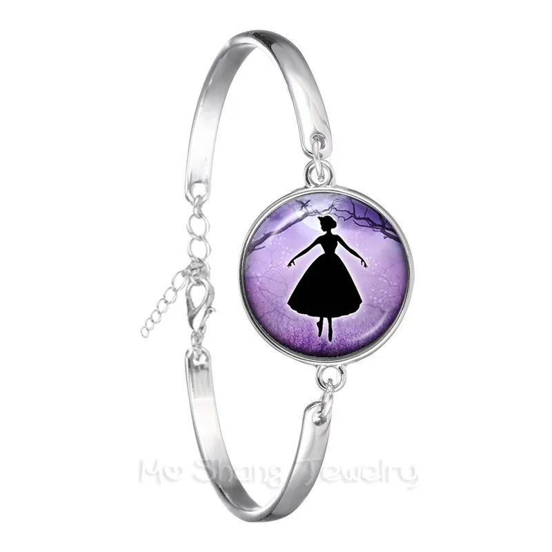 Ballerina Silhouette 18mm Glass Dome Bracelet Dancing Ballerina Silver Plated Chain Bangle For Women Beatiful Jewelry Gift