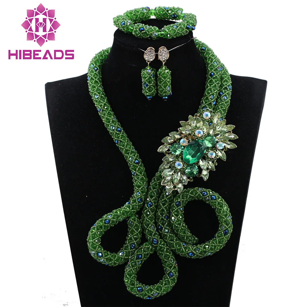 

New Trendy 2017 Fashion Gift Twisted Crystal Braid Necklace Set Wedding Nigerian Beads African Jewelry Set Free Shipping ABH310