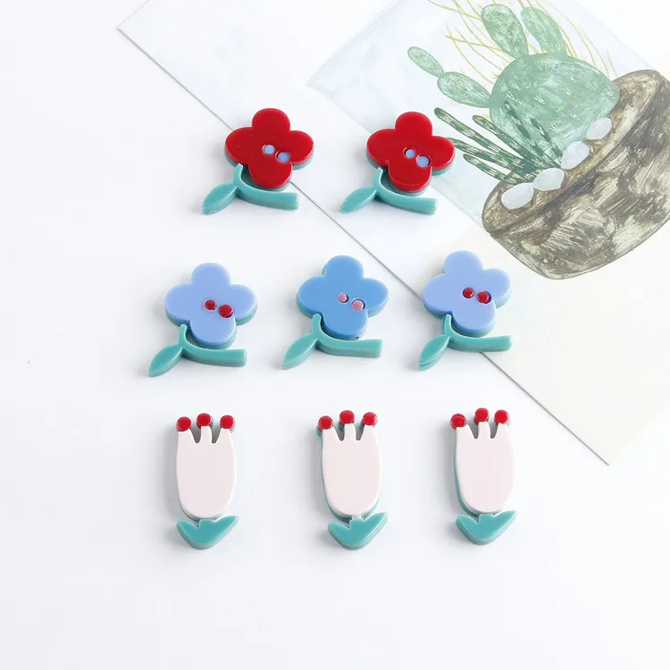 New style 30pcs/lot 23*30mm color print cartoon flowers shape acrylic floral beads diy jewelry earring pendant accessory