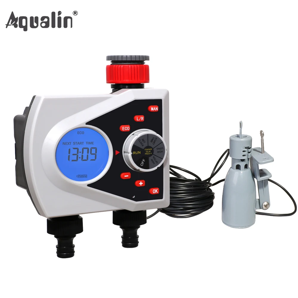 

Two Outlets Garden Automatic Watering Timer Digital Electronic Solenoid Valve 21076 and Rain Sensor 21103 and Humidity Sensor