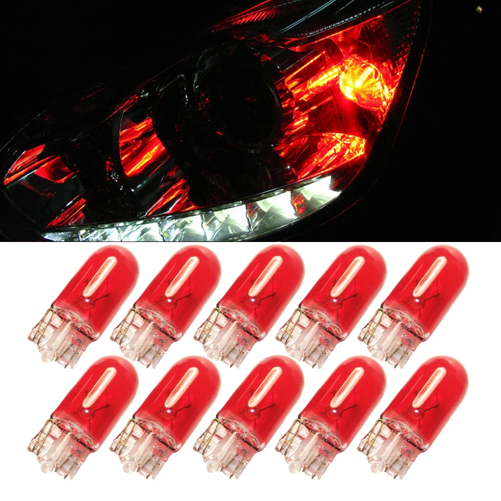 10pcs T10 W5W Red 12V 5W 194 158 168 192 Car Position Light Halogen Parking Lamps