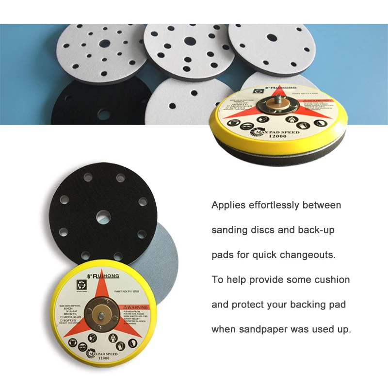 Soft-Interface Pad 6 "9 Gaten 150mm Klittenband Demping & Bescherming Schuren Pad Power Tool Onderdelen voor Polijsten & Slijpen