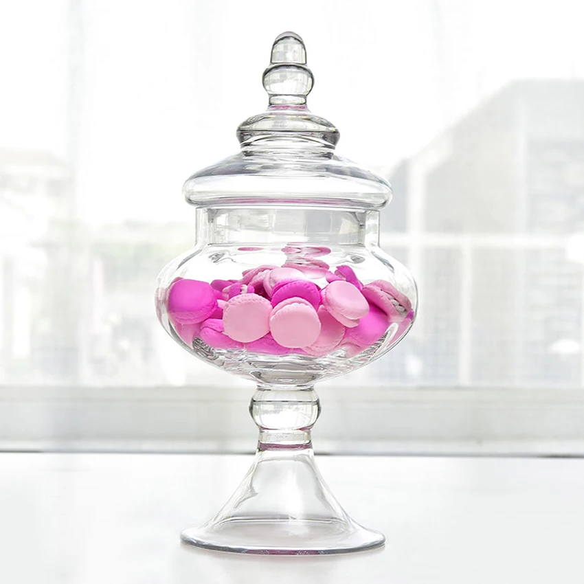 European Transparent Glass Bottles, Dust-proof Lid, Storage Cake Stand, Dessert Candy Jars, Tea Caddy, Wedding Vase Decoration