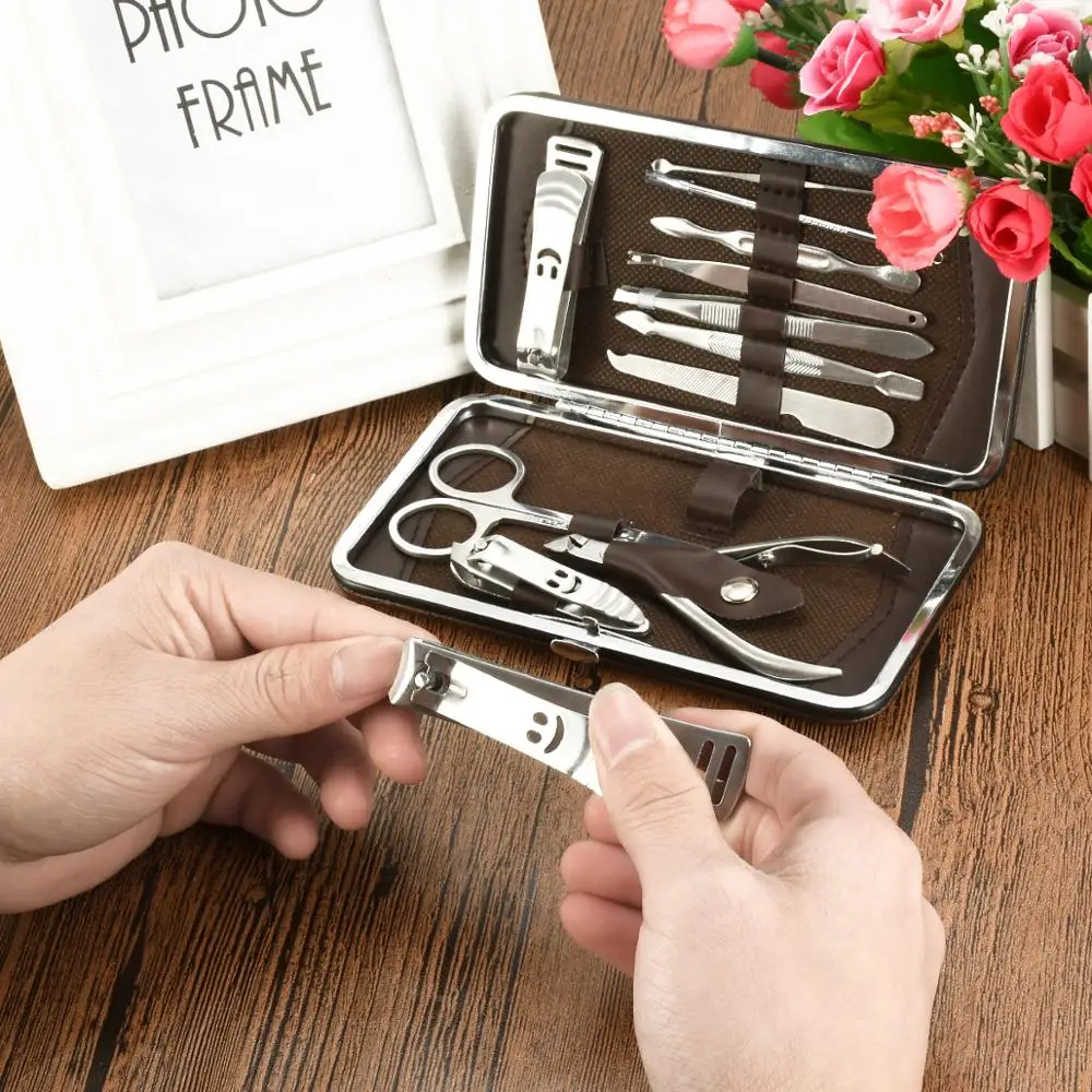 12 قطعة الفولاذ المقاوم للصدأ مسمار الفن مجموعة تشذيب الأظافر أطقم الأدوات الأظافر المقص مقص الملقط سكين مانيكير الحال بالنسبة مجموعة العناية بالقدمين