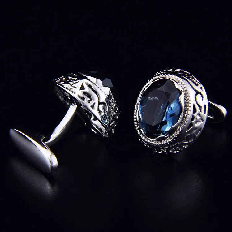 SPARTA Duke Plated with White Gold dark blue AAA Class zircon cufflinks men's Cuff Links + Free Shipping !!! metal buttons