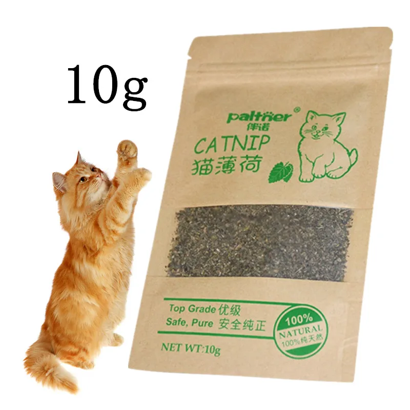 Organic Cat Catnip 100% Natural Cattle Grass Cat Mint Leaves 10g Menthol Flavor Funny Cat Training Treats Toys Cats Supplies