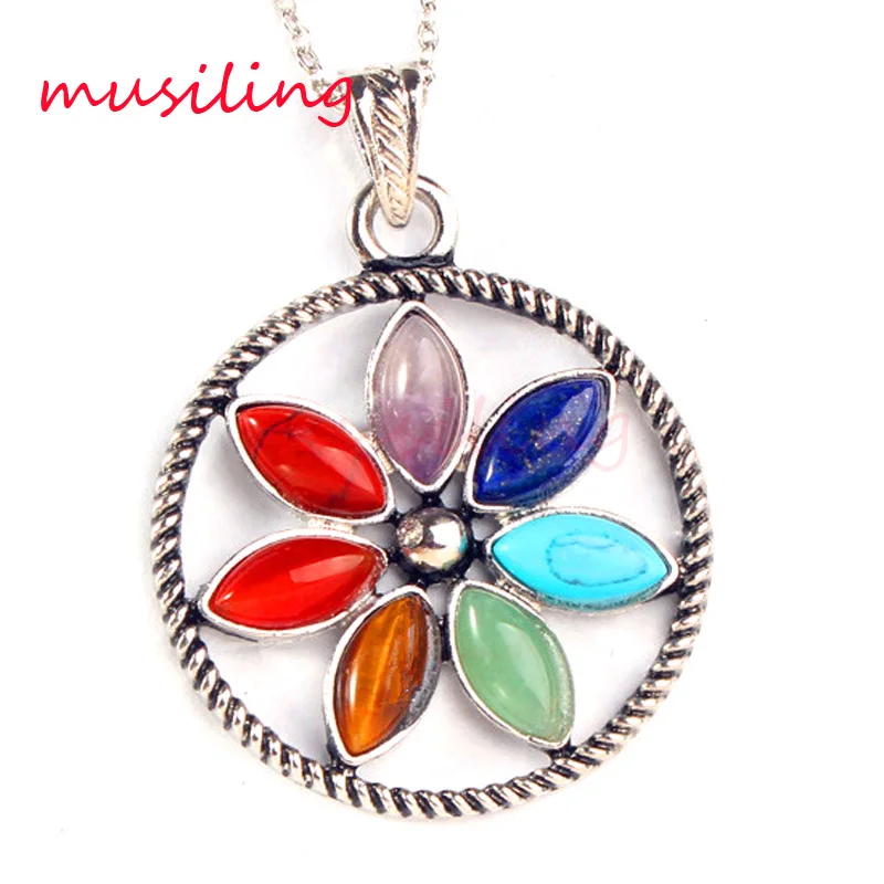 musiling Jewelry Natural Stone 7 Chakra Beads Metal Reiki Pendulum Pendant Charms Health Healing Amulet Fashion Jewelry 10pcs