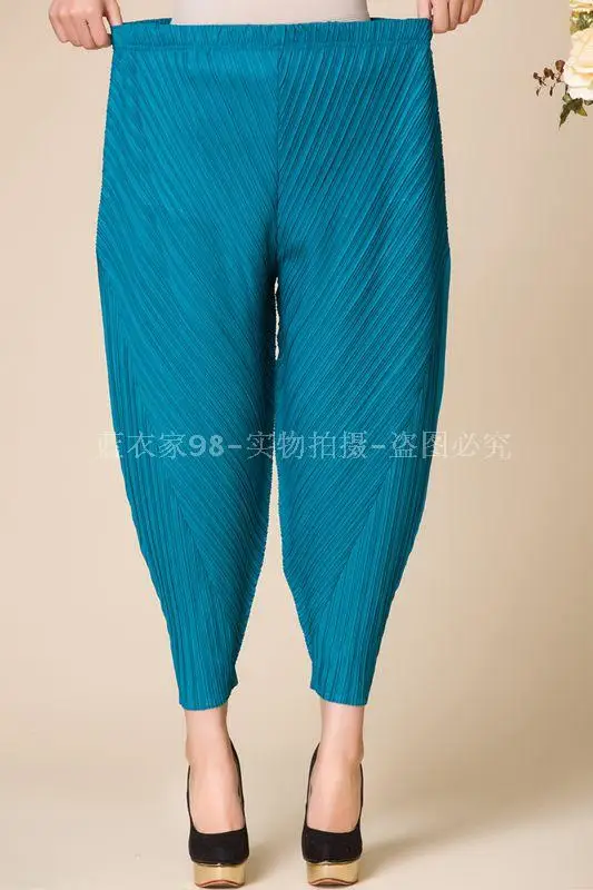 HOT SELLING Miyake pleated trousers elastic waist harem pants long johns mm personality casual pants  IN STOCK